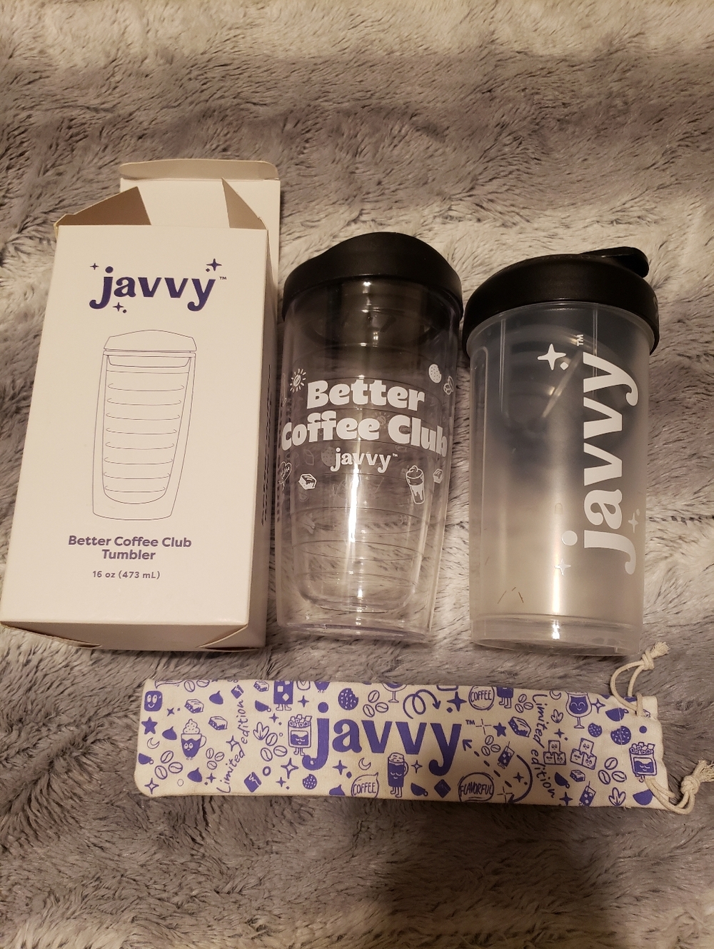 Javvy Better Coffee Club 2 Tumbler & Straw Pouch Clear And White Gift Set